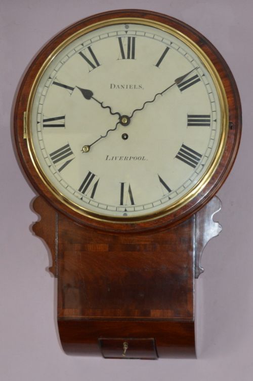 Superb Georgian Dropdial Fusee Wall Clock, Daniels Liverpool