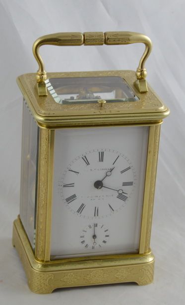Le Cheminant, London Fully Engraved Bell Strike Carriage Clock