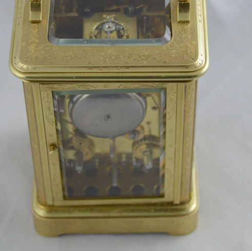 fig 1. Le Cheminant, London Fully Engraved Bell Strike Carriage Clock