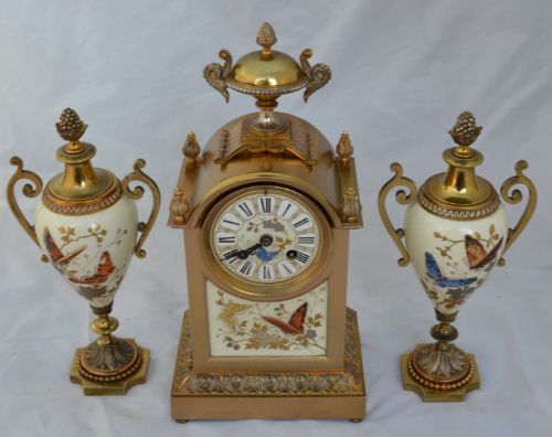 Gilt and Porcelain French Clock Set