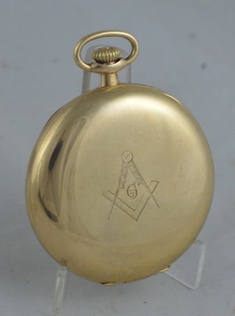 fig 1. 1920 14K Gold Longines Masonic Pocket Watch