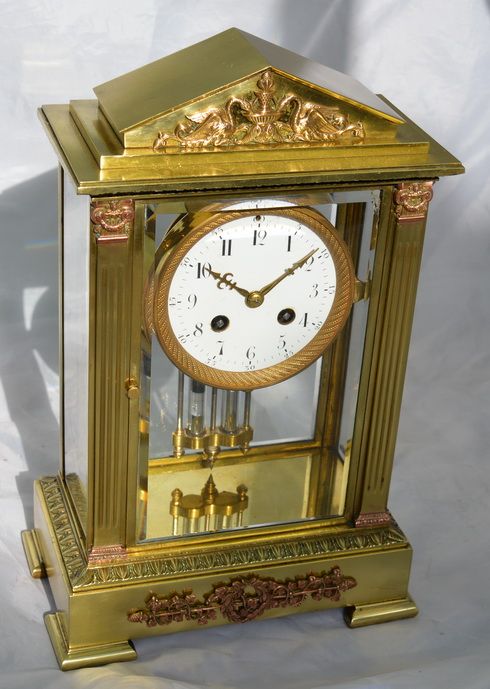 A Slim French Four Glass Mantel Clock