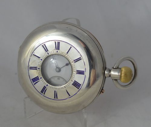 Silver Half Hunter Gents Silver Pocket Watch