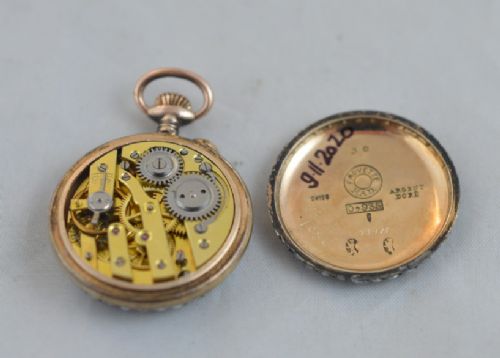 fig 1. Ladies Enamel and Mother of Pearl Pocket Watch