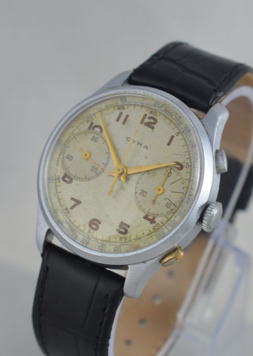 fig 1. 1940s Cyma Chronograph Wristwatch