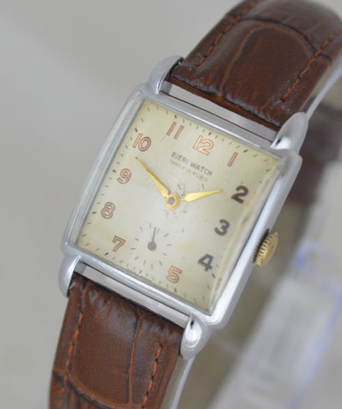 fig 1. 1950s Bieri Watch 'tank' Style Wristwatch