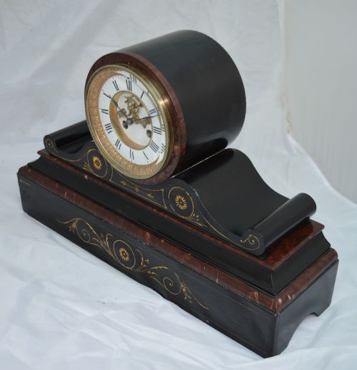 VICTORIAN DRUMHEAD SLATE MANTEL CLOCK - ADDITIONAL PHOTO 4