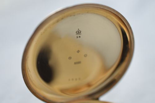 fig 1. 1929 9K Gold Full Hunter Pocket Watch, Stauffer, IWC