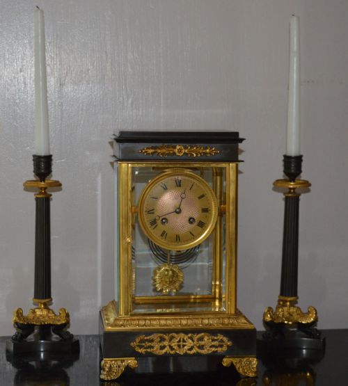 FRENCH FOUR GLASS CLOCK SET