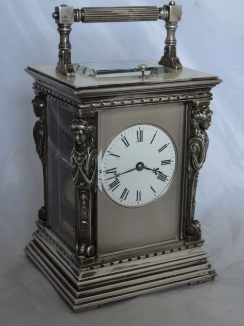 fig 1. Silver Plated Caryatid Repeating Carriage Clock