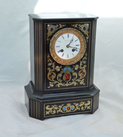 Valery of Paris Brass and Inlaid Mantel Clock