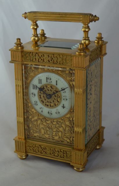 Carriage Clock with Fine Gilded Fretwork