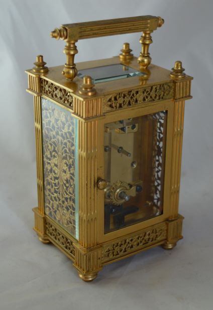 fig 1. Carriage clock with Fine Gilded Fretwork