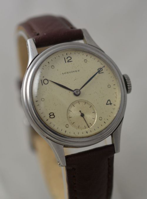 fig 1. 1945 Longines Stainless Steel Wristwatch