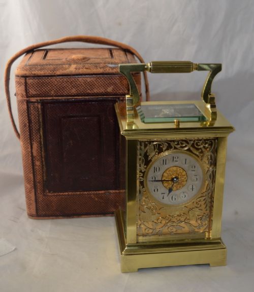 fig 1. Fretwork Dial Carriage Clock, Starr New York Retailer