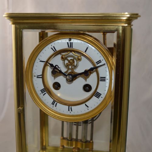 fig 1. Four Glass Mantel Clock Visible Escapement