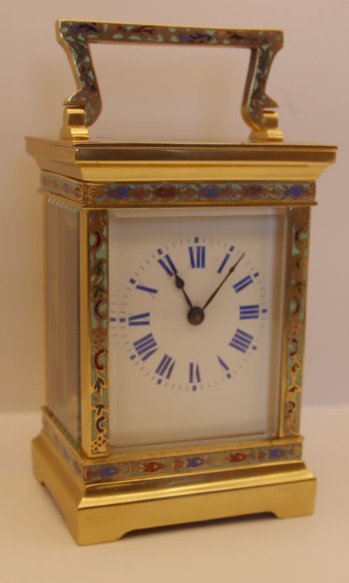 A French Enamel Decorated Carriage Clock