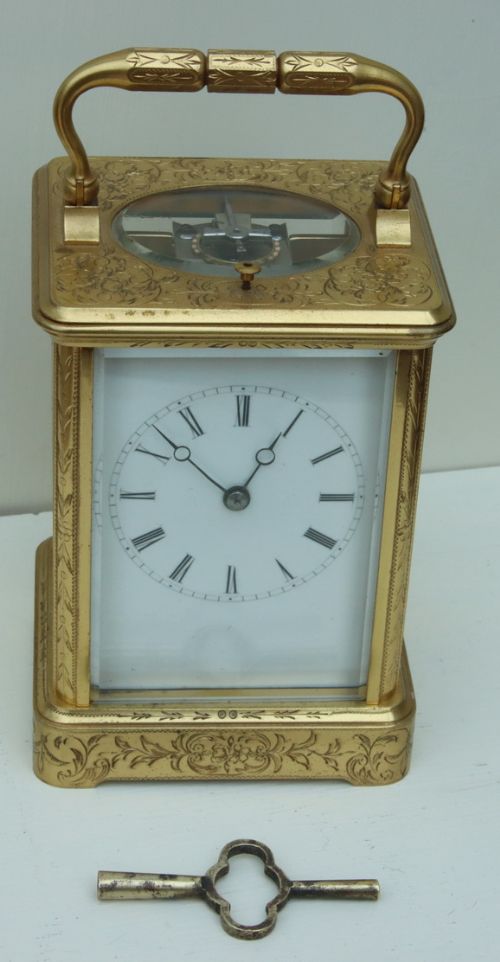 An Engraved Striking Carriage Clock by Drocourt