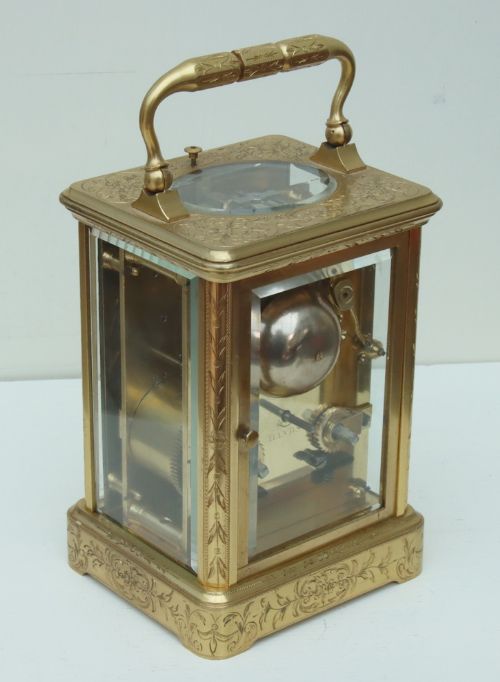 fig 1. An Engraved Striking Carriage Clock by Drocourt