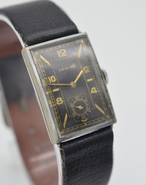 fig 1. 1941 Zenith 'tank' Black Dial Wristwatch