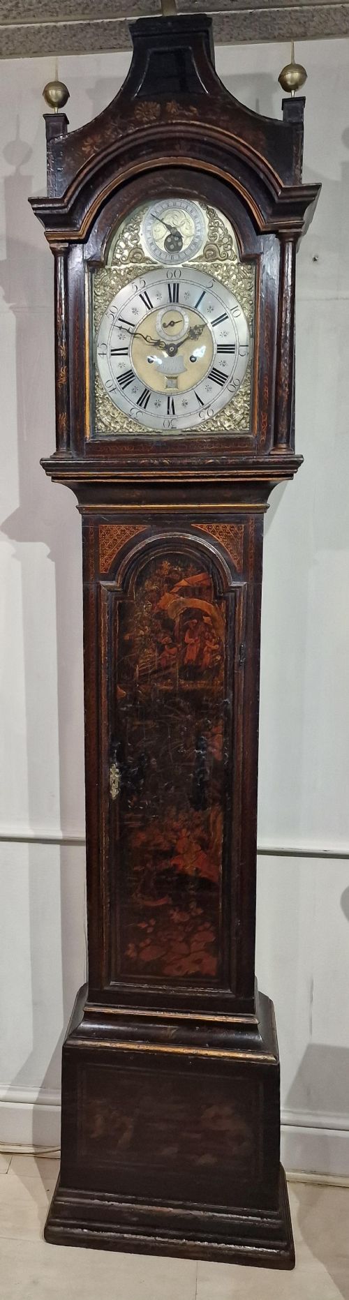 Issac Nickals, Wells Chinoiserie Lacquer Longcase Grandfather Clock