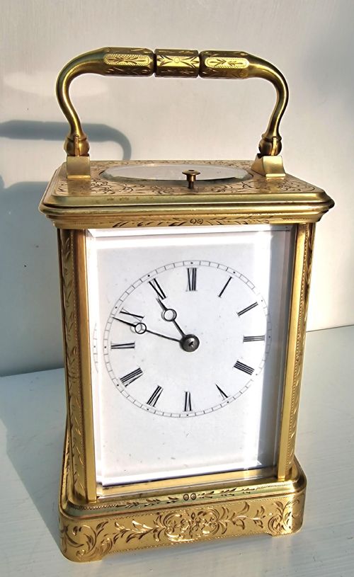 An Engraved Strike/repeat Carriage Clock by Drocourt