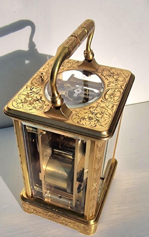 fig 1. An Engraved Strike/Repeat Carriage Clock by Drocourt