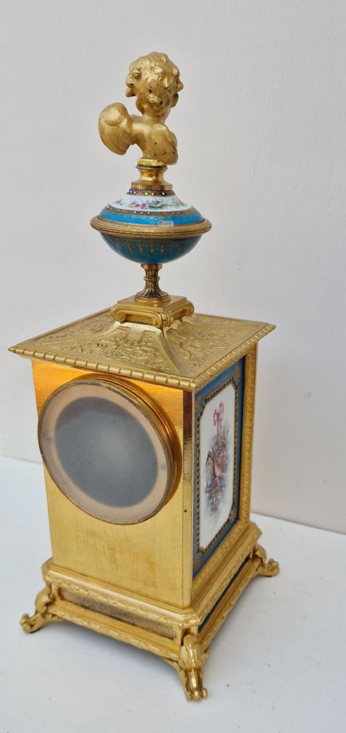 fig 1. A Superb Sevres Porcelain Panelled Gilt Mantel Clock