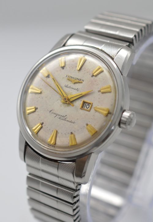fig 1. 1957 Longines Conquest Calendar with Original Strap