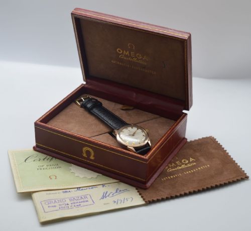 fig 1. 1954 Omega Constellation Automatic Wristwatch, Box and Papers
