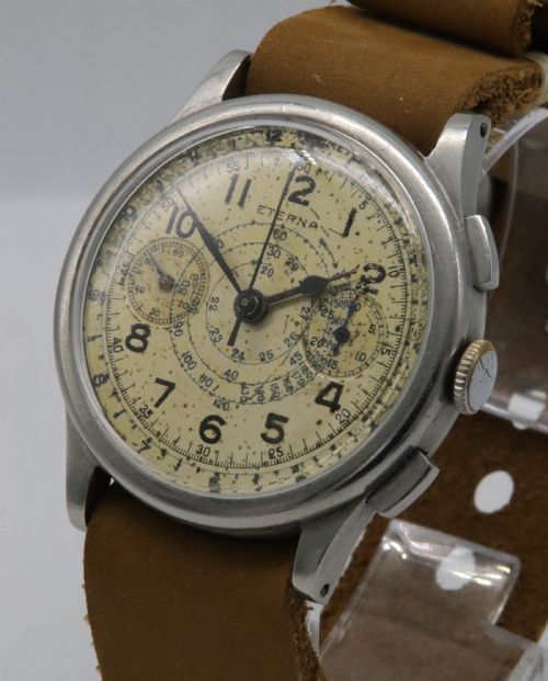 fig 1. 1930s Eterna 'Snail Scale' Jumbo Chronograph