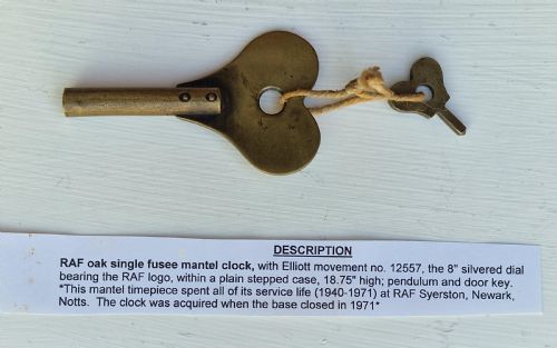 fig 2. A Second World War period oak RAF officers mess mantel clock featuring a white dial with Roman numerals and Royal Air Force crest.