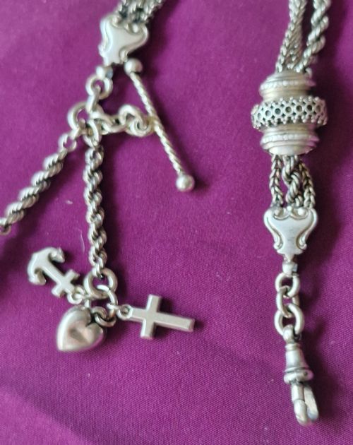 A SILVER CHATELAINE POCKET WATCH CHAIN - ADDITIONAL PHOTO 1