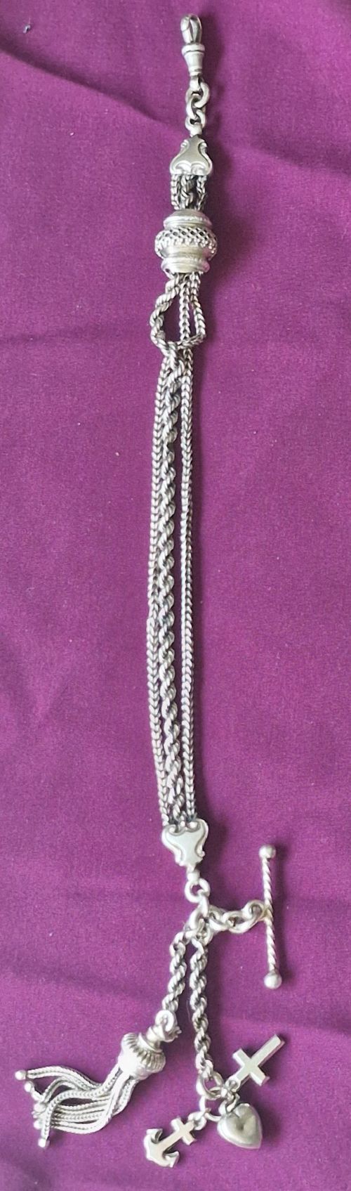 A SILVER CHATELAINE POCKET WATCH CHAIN - ADDITIONAL PHOTO 2