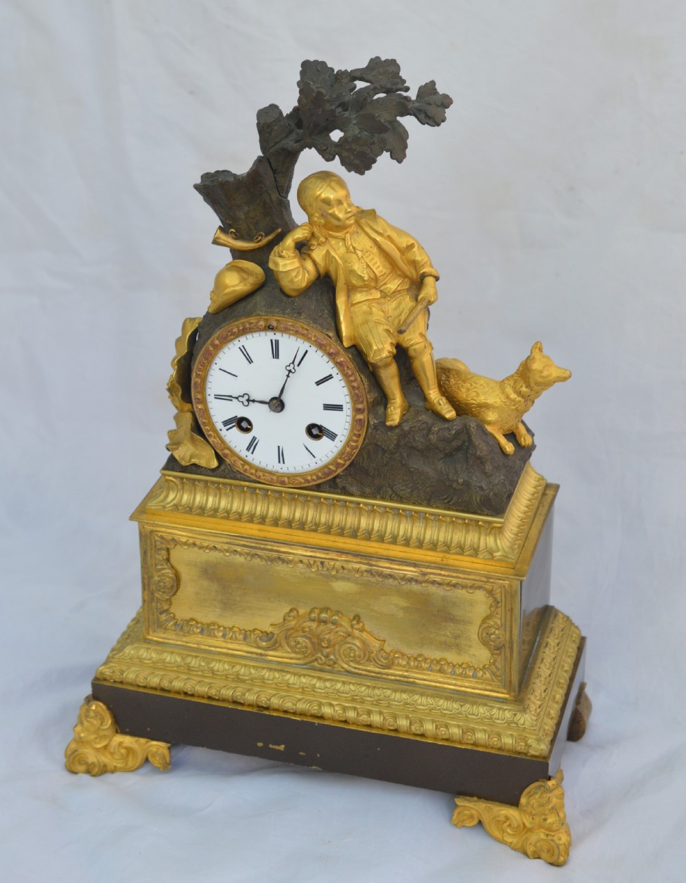 French Gilt Bronze Figural Mantel Clock