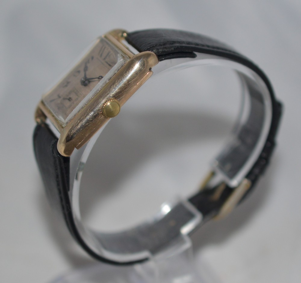 1926 Art Deco Period 'Tank' 9k Gold Wristwatch View V