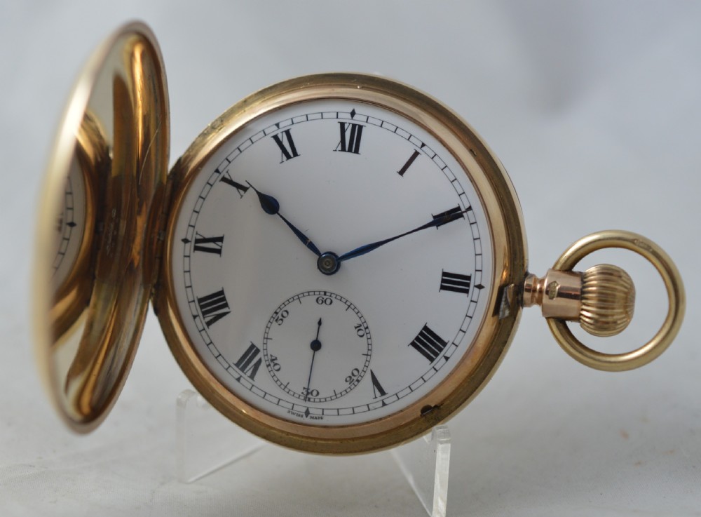1929 9K Gold Full Hunter Pocket Watch, Stauffer, IWC