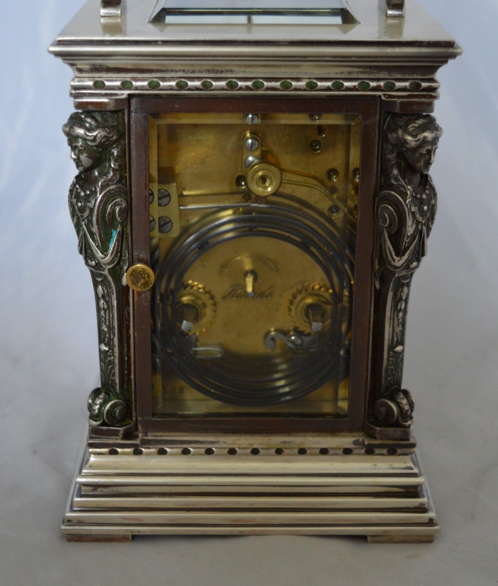 Silver Plated Caryatid Repeating Carriage Clock View III