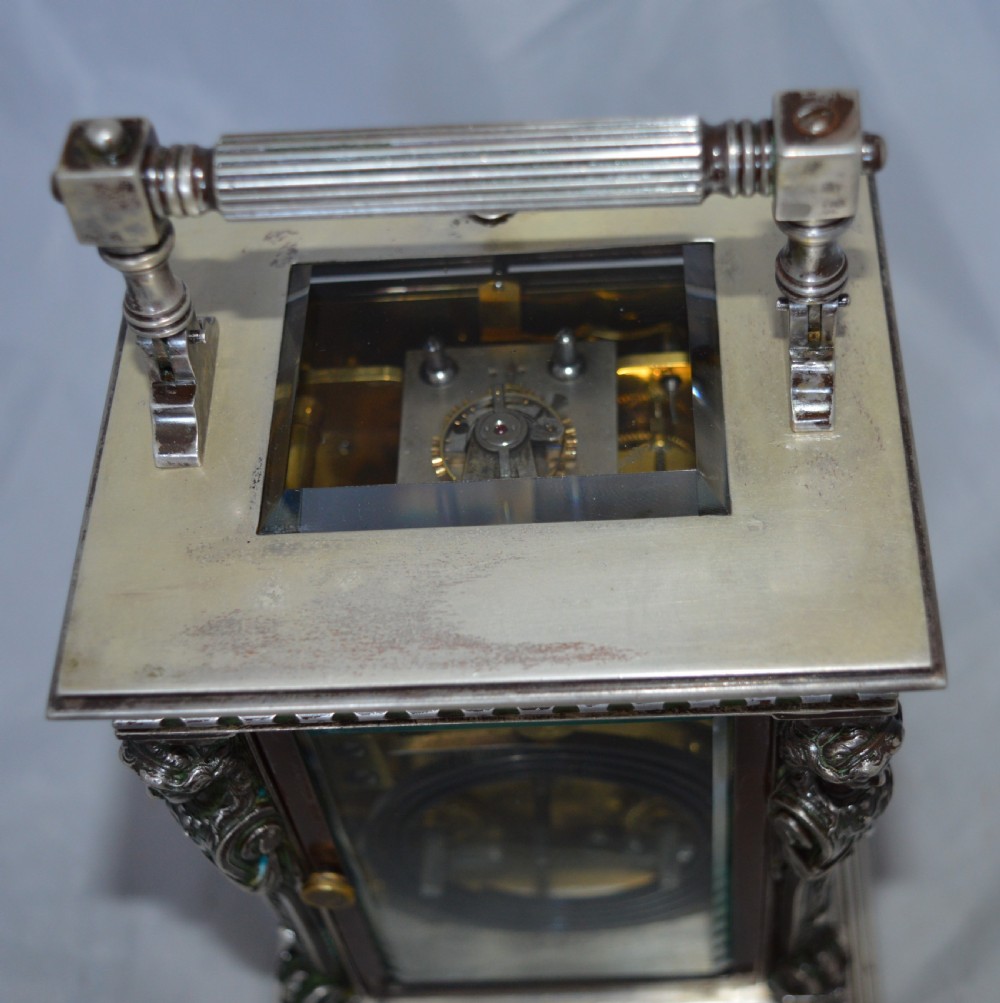 Silver Plated Caryatid Repeating Carriage Clock View VI