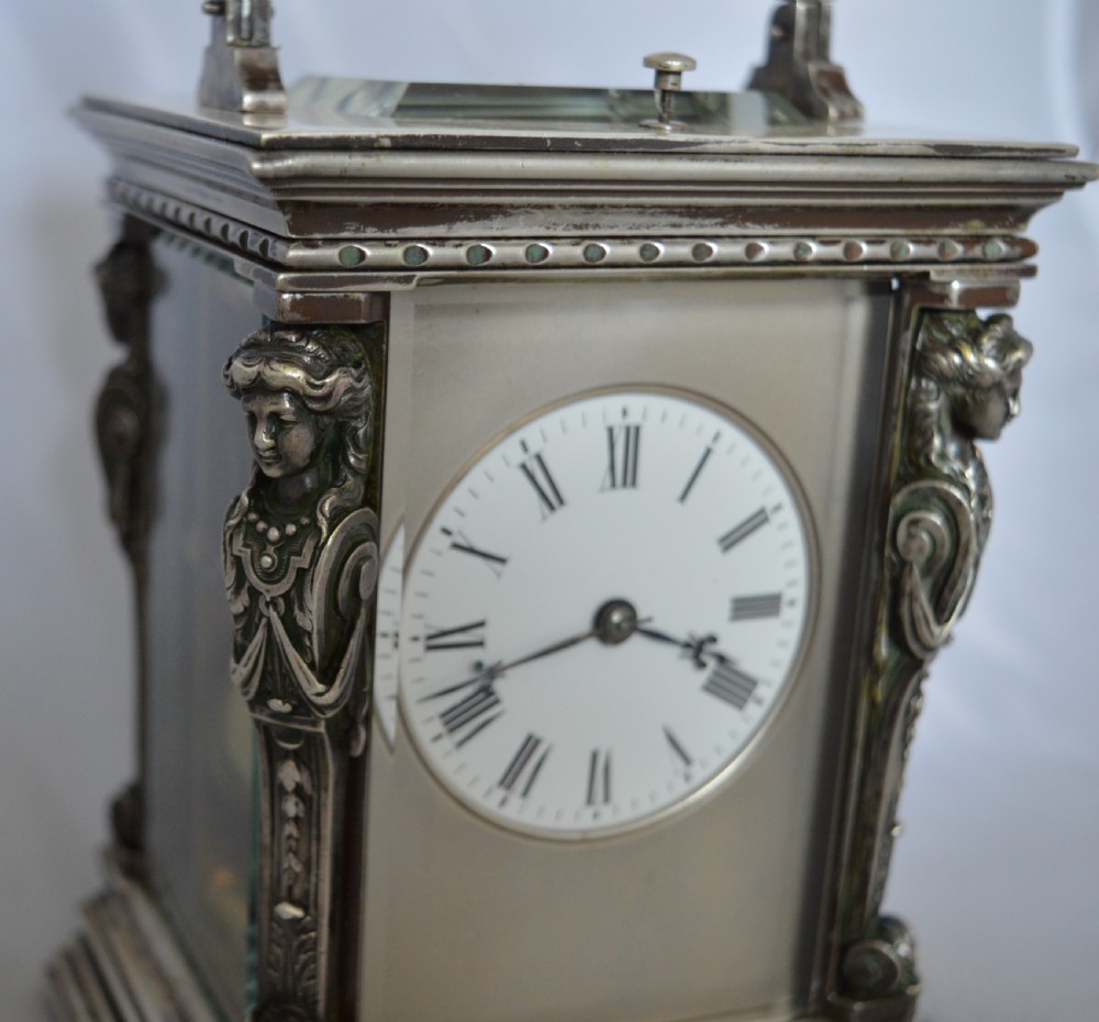 Silver Plated Caryatid Repeating Carriage Clock View VII