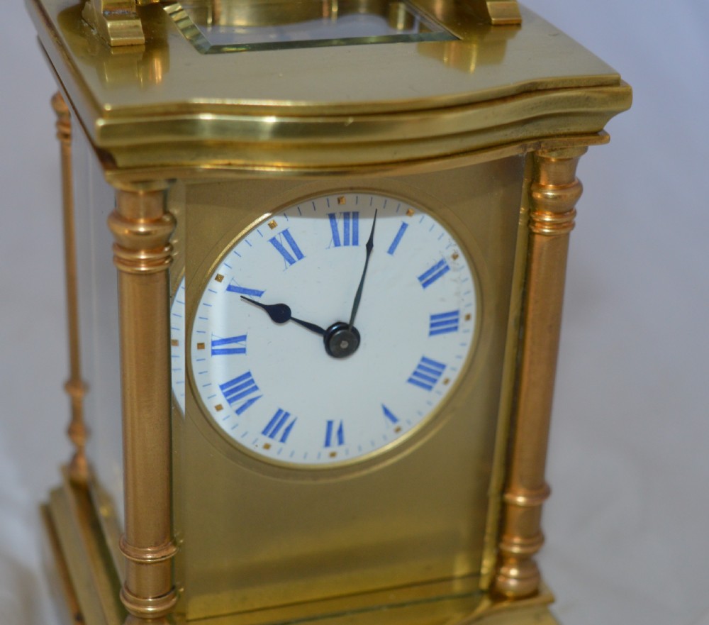 Brass Carriage Clock With Blue Numerals View III