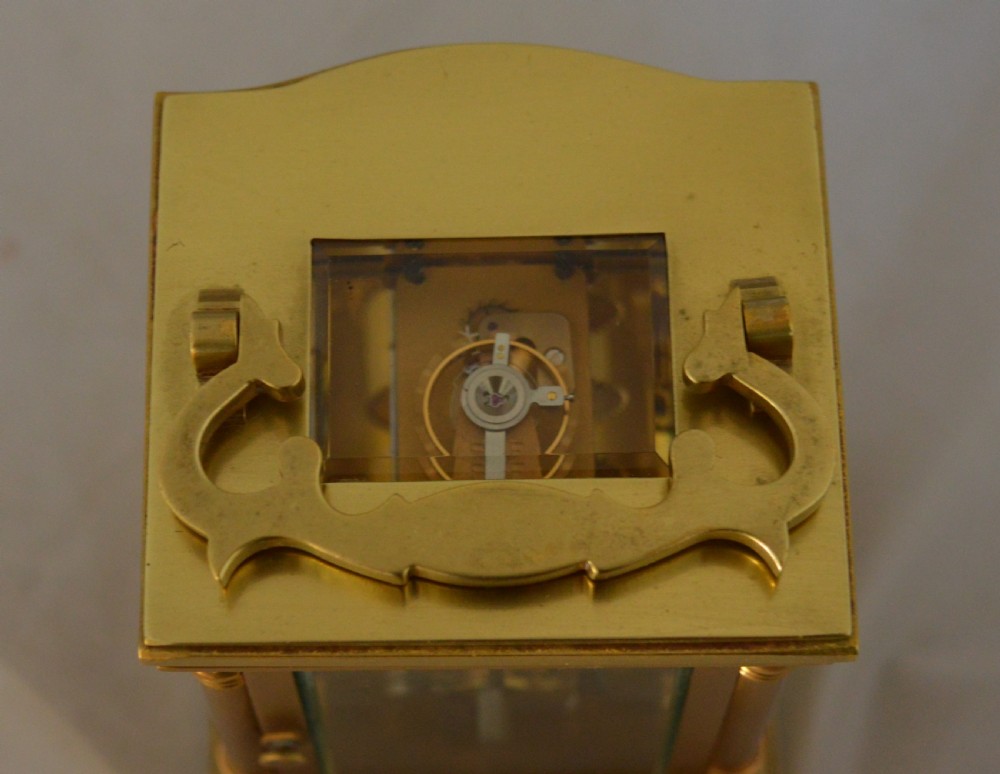 Brass Carriage Clock With Blue Numerals View IV