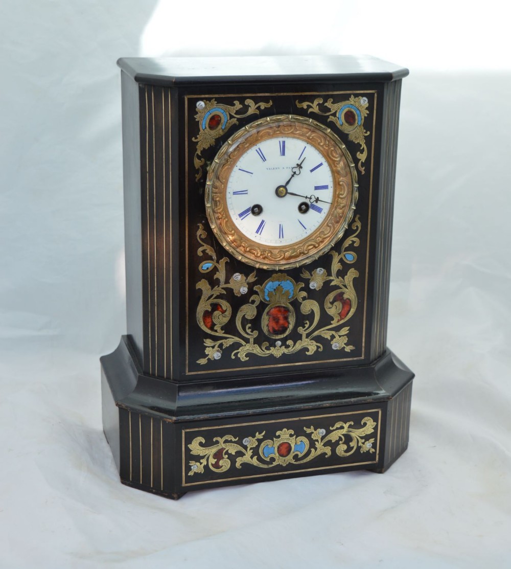 Valery of Paris Brass and Inlaid Mantel Clock