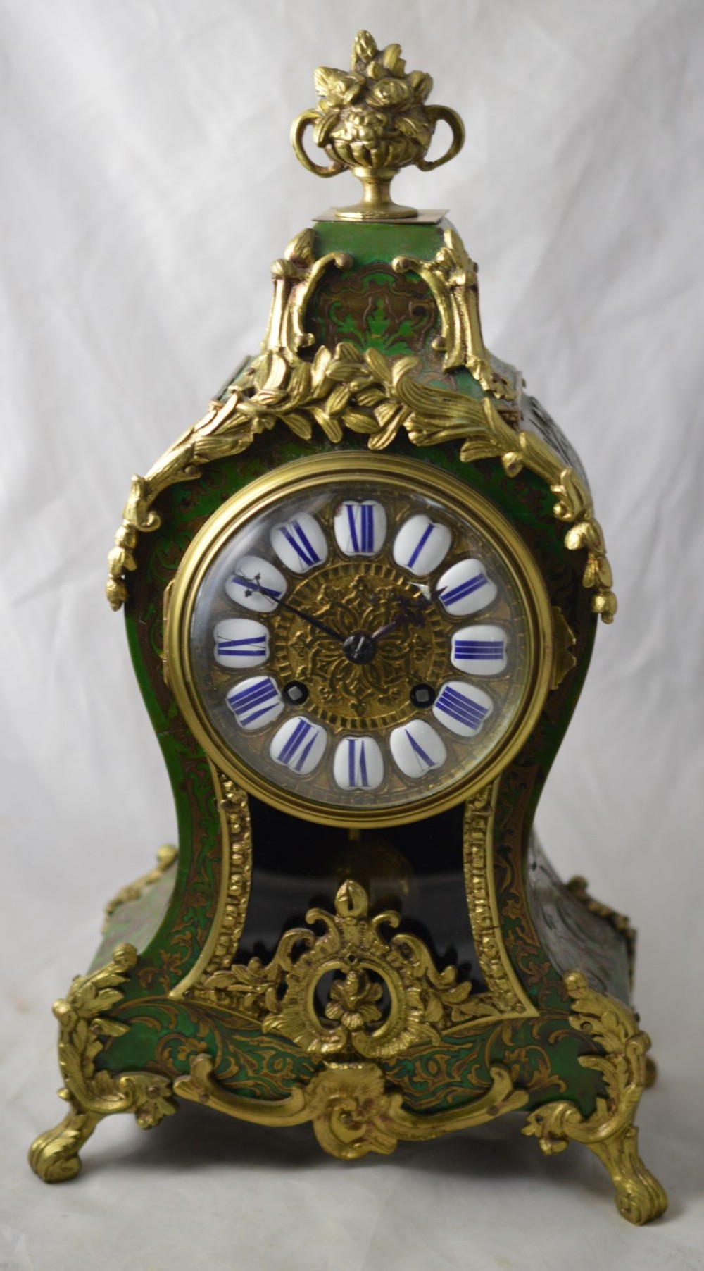 Green Boulle Mantel Clock, R Fage, Paris