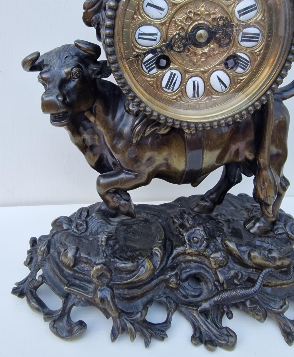A Bronze Ox or Bull Mantel Clock View V