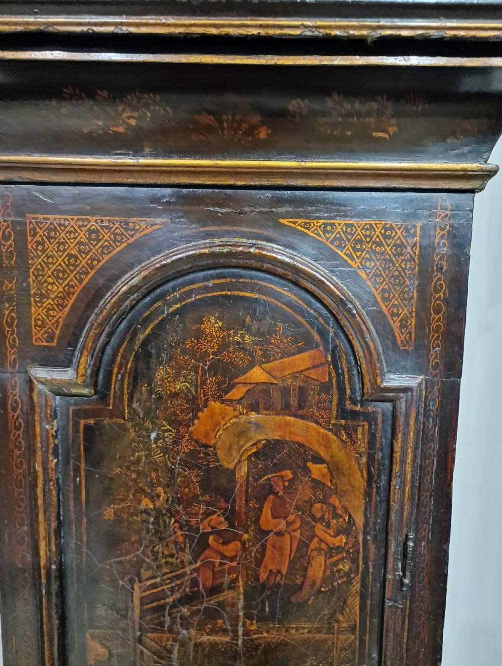 Issac Nickals, Wells Chinoiserie Lacquer Longcase Grandfather Clock View V