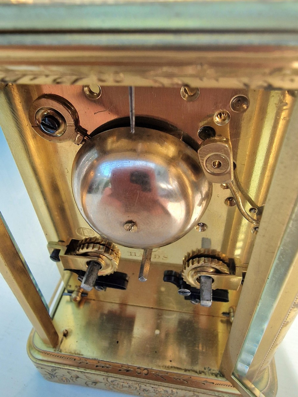 An Engraved Strike/Repeat Carriage Clock by Drocourt View V