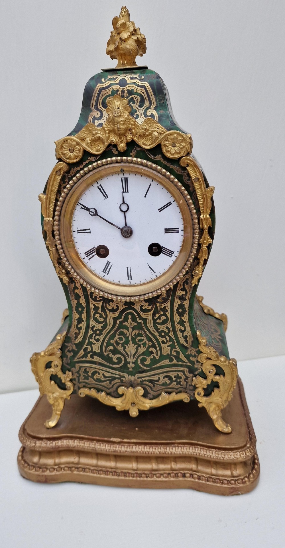 A Green Boulle Inlaid Mantel Clock