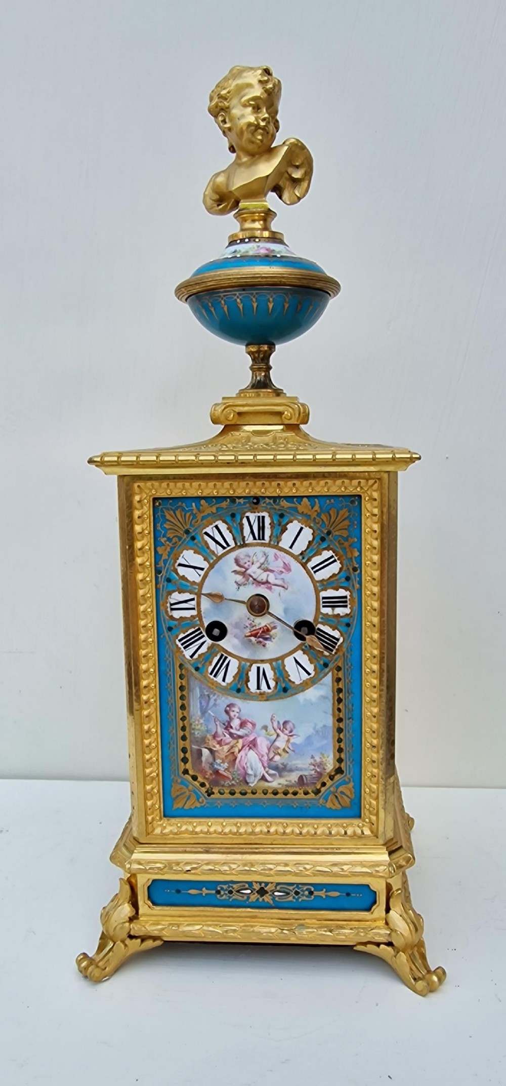 A Superb Sevres Porcelain Panelled Gilt Mantel Clock