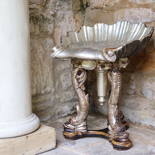 circa 1875 italian parcelgilt polychromedecorated and silvered 'grotto' stool - CATEGORY: ANTIQUE STOOLS - DATED 19TH CENTURY